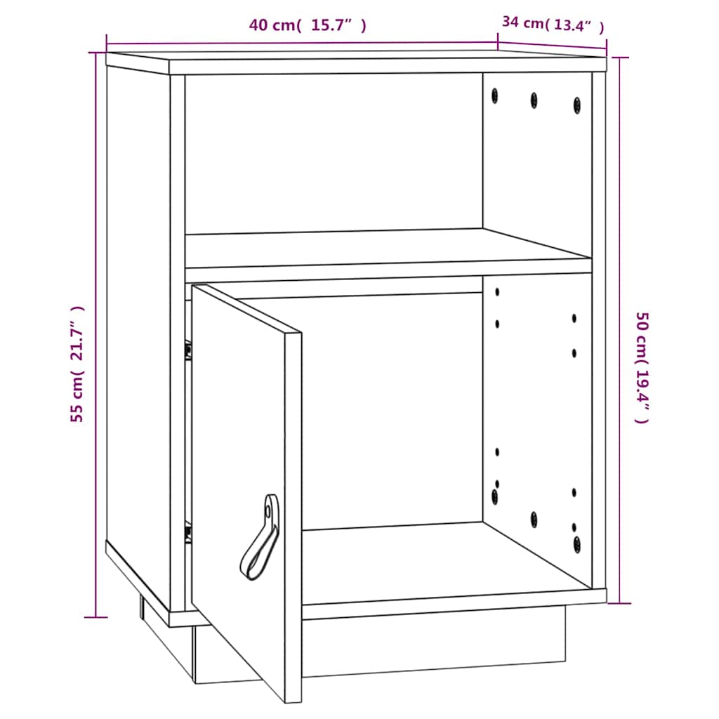 Comodini Neri 2 pz 40x34x55 cm in Legno Massello di Pino