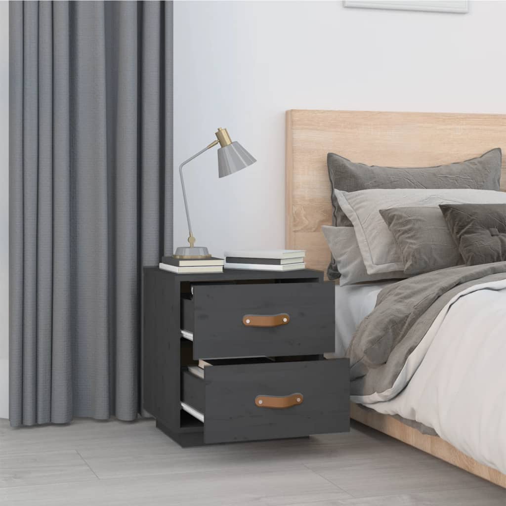 Comodino Grigio 40x34x45 cm in Legno Massello di Pino - homemem39