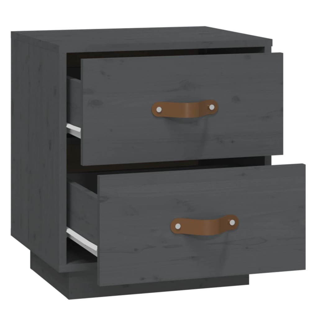 Comodino Grigio 40x34x45 cm in Legno Massello di Pino - homemem39