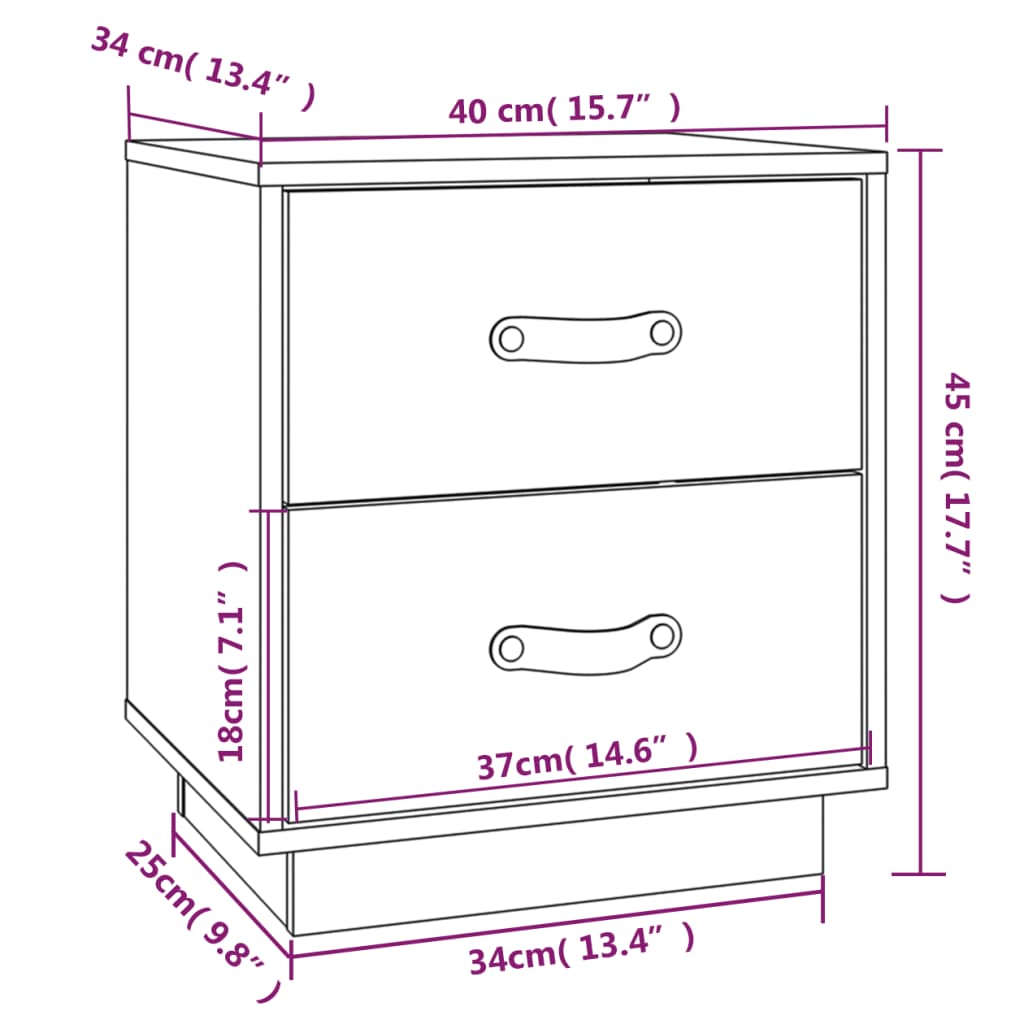 Comodini Grigi 2 pz 40x34x45 cm in Legno Massello di Pino - homemem39