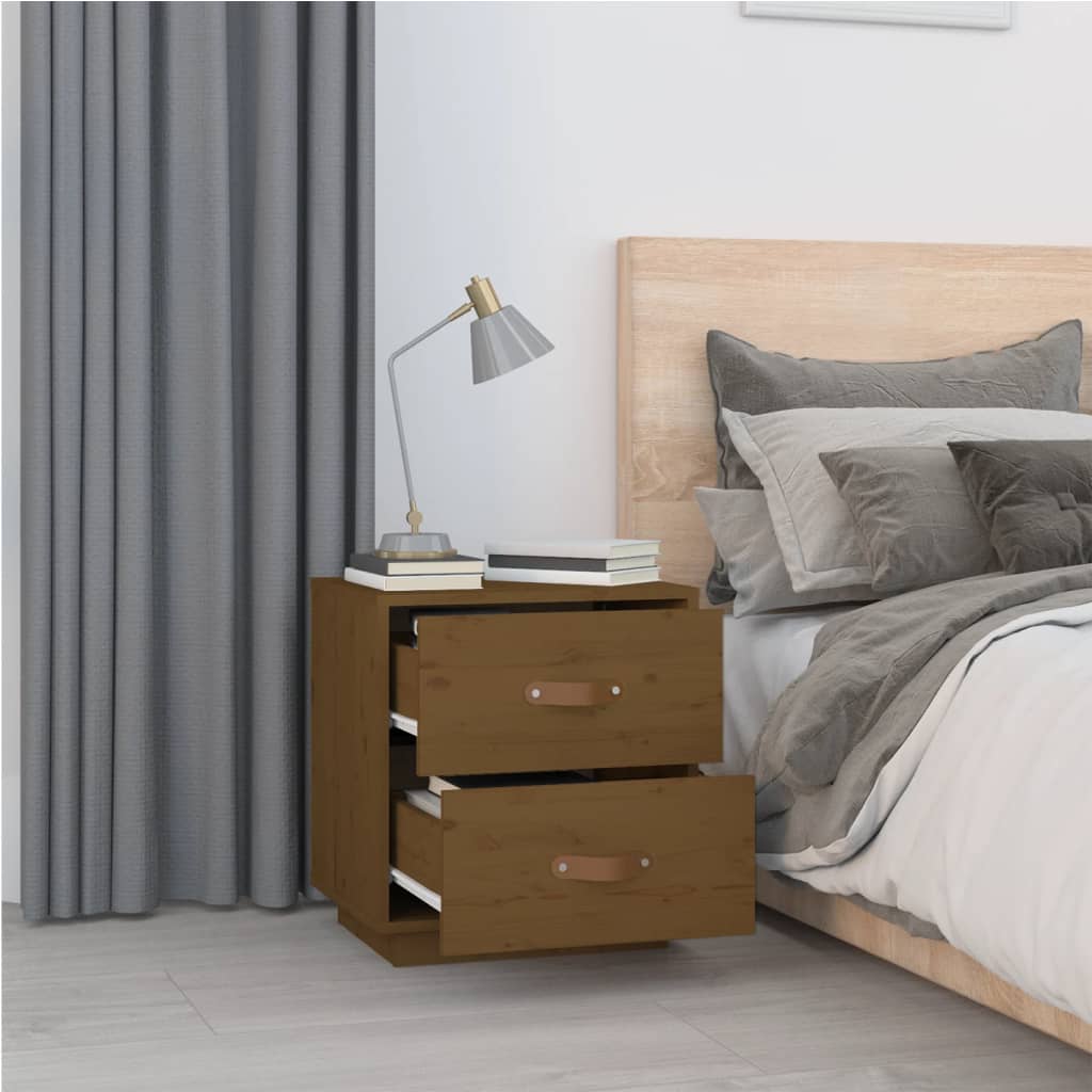 Comodino Marrone Ambrato 40x34x45 cm in Legno Massello di Pino - homemem39