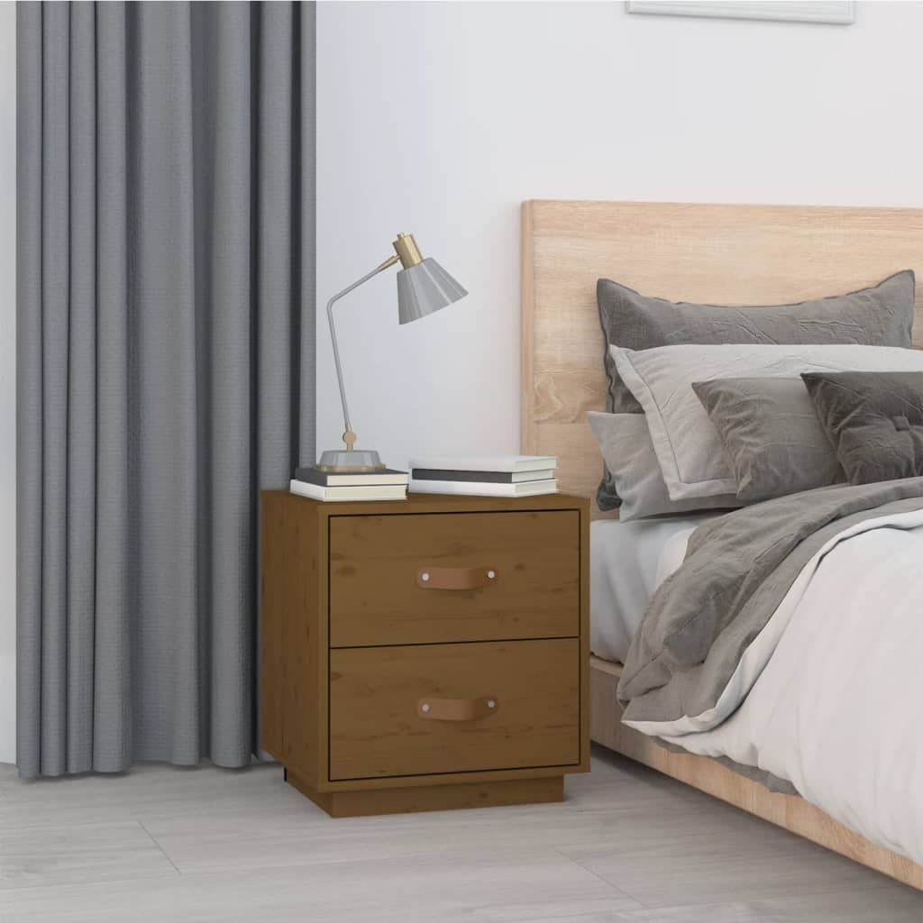 Comodino Marrone Ambrato 40x34x45 cm in Legno Massello di Pino - homemem39