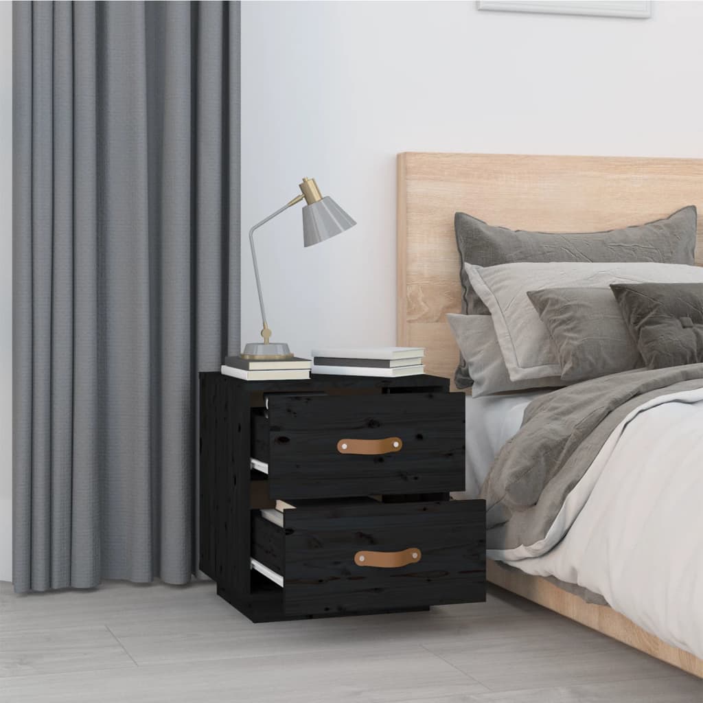 Comodino Nero 40x34x45 cm in Legno Massello di Pino - homemem39