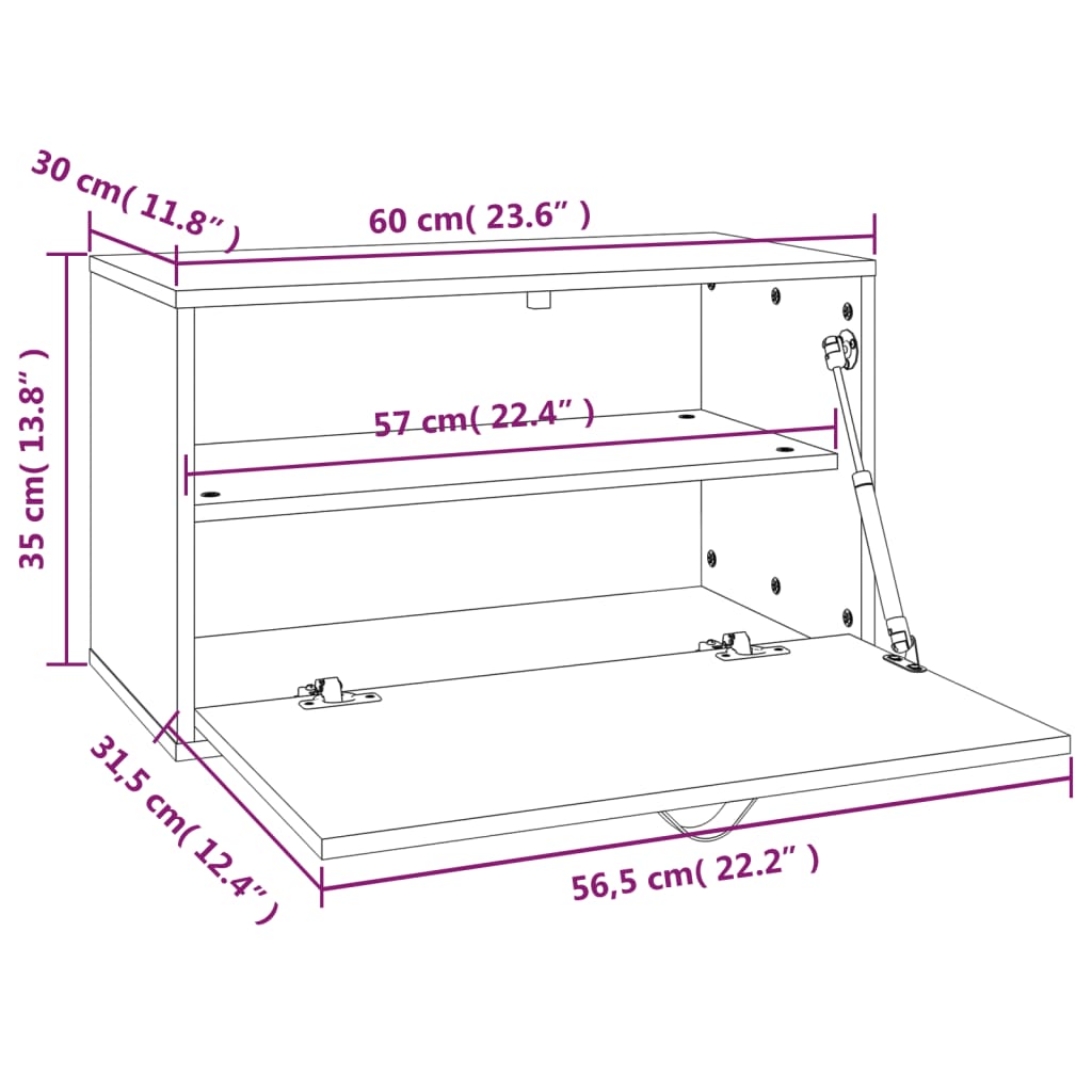 Pensile Grigio 60x30x35 cm in Legno Massello di Pino | homemem39