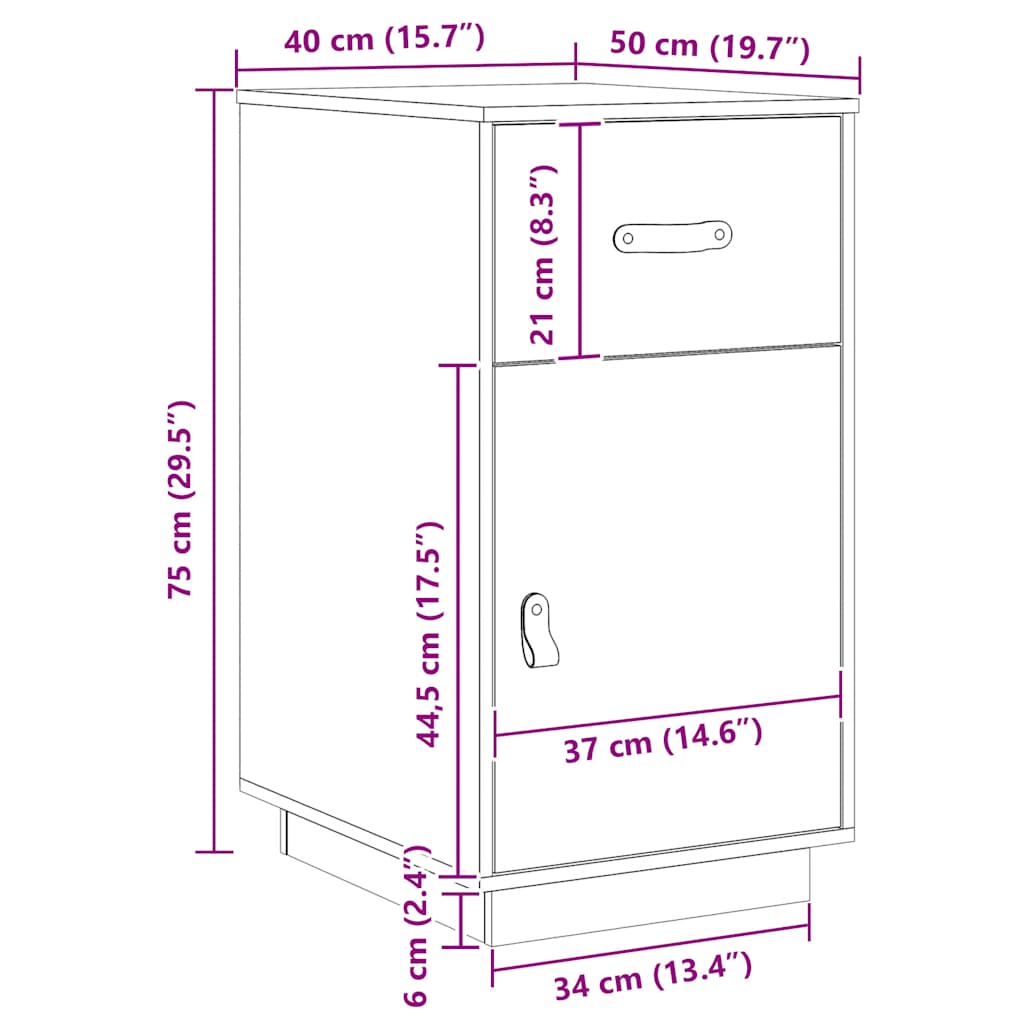 Armadietto da Scrivania Bianco 40x50x75 cm Legno Massello Pino | homemem39