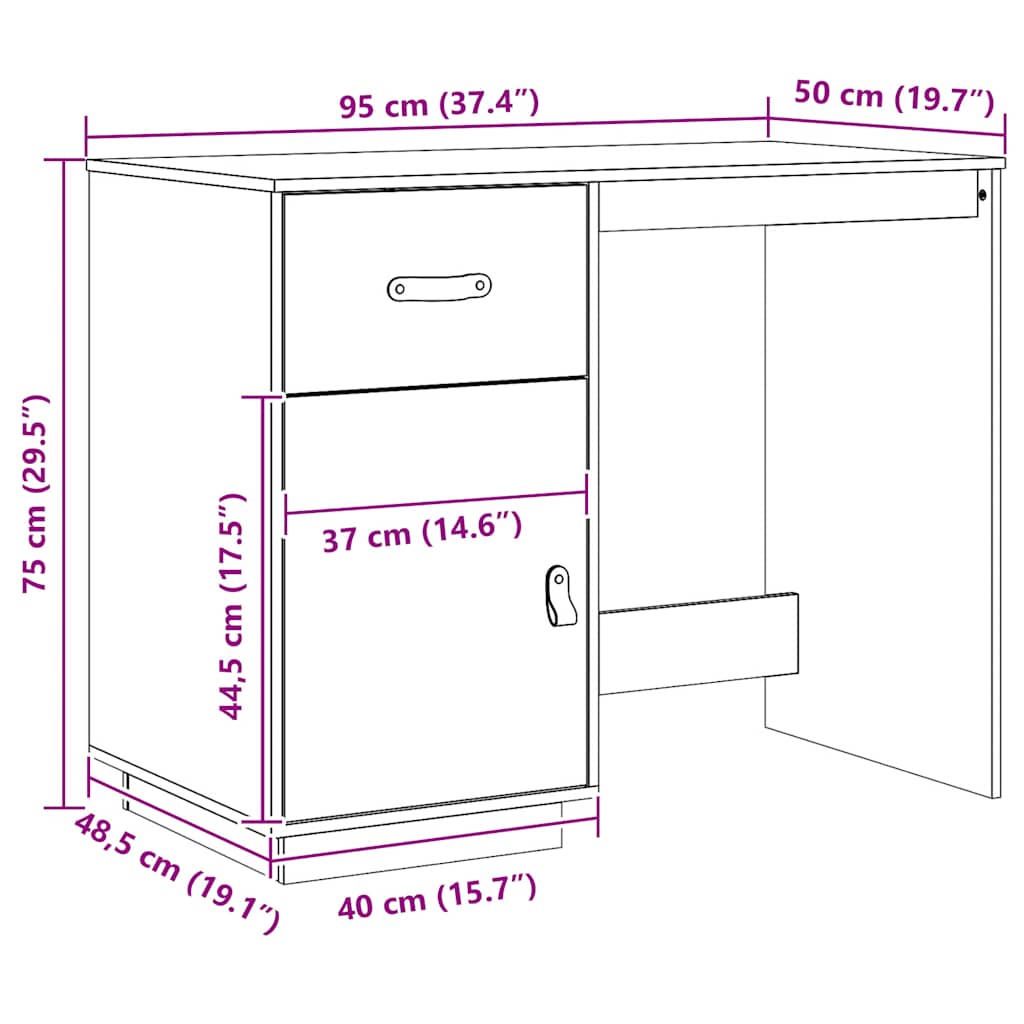 Scrivania Marrone Ambra 95x50x75 cm in Legno Massello di Pino - homemem39