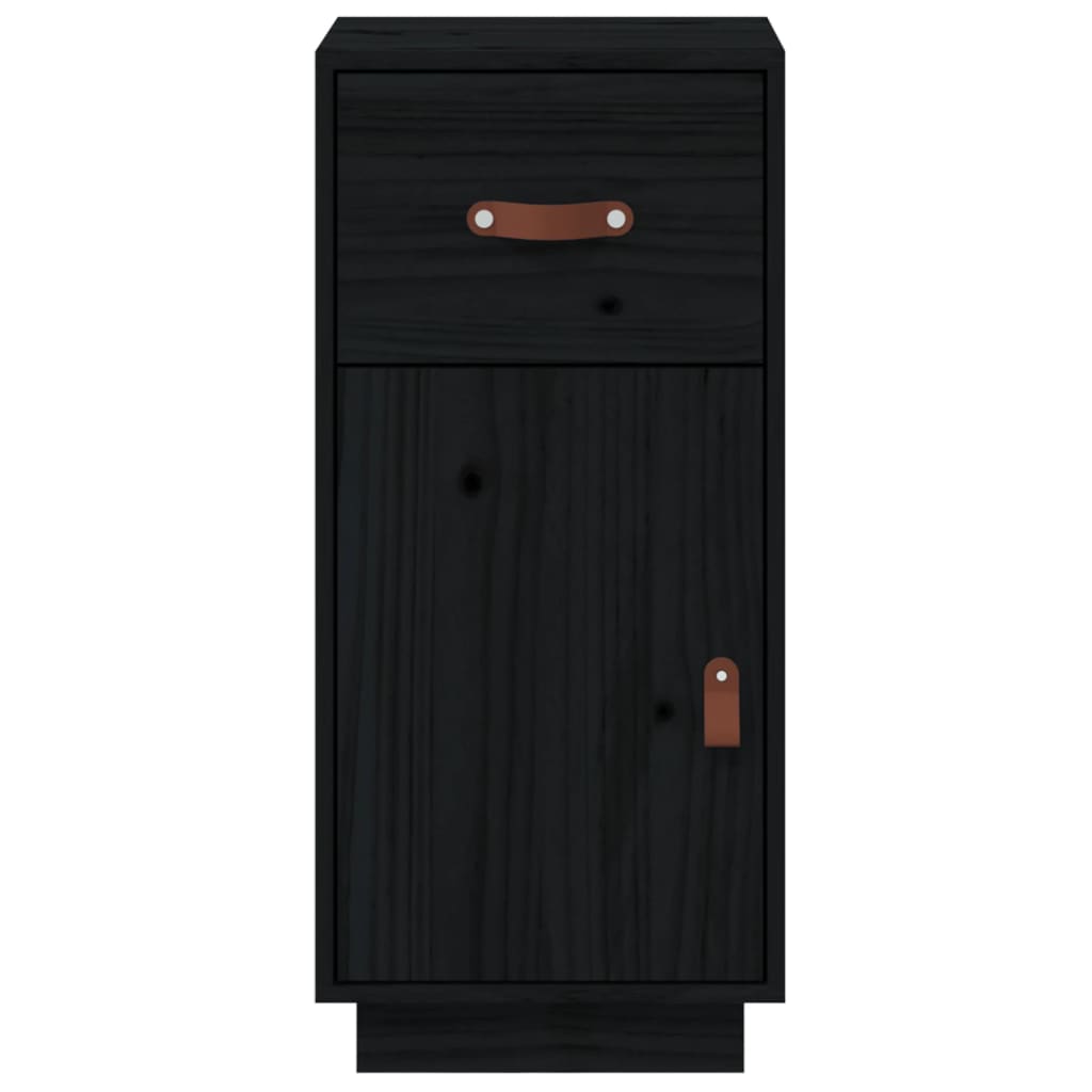 Credenza Nera 34x40x75 cm in Legno Massello di Pino - homemem39