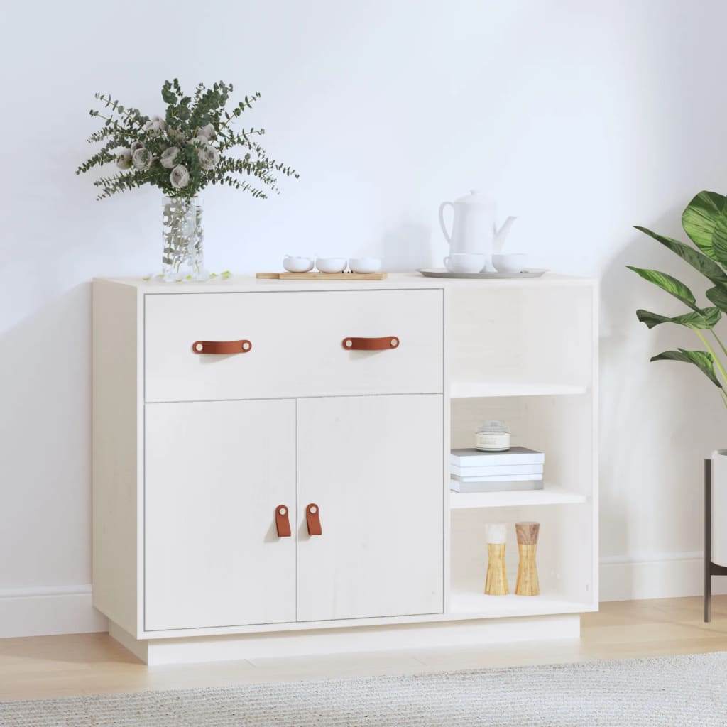 Credenza Bianca 98,5x40x75 cm in Legno Massello di Pino - homemem39