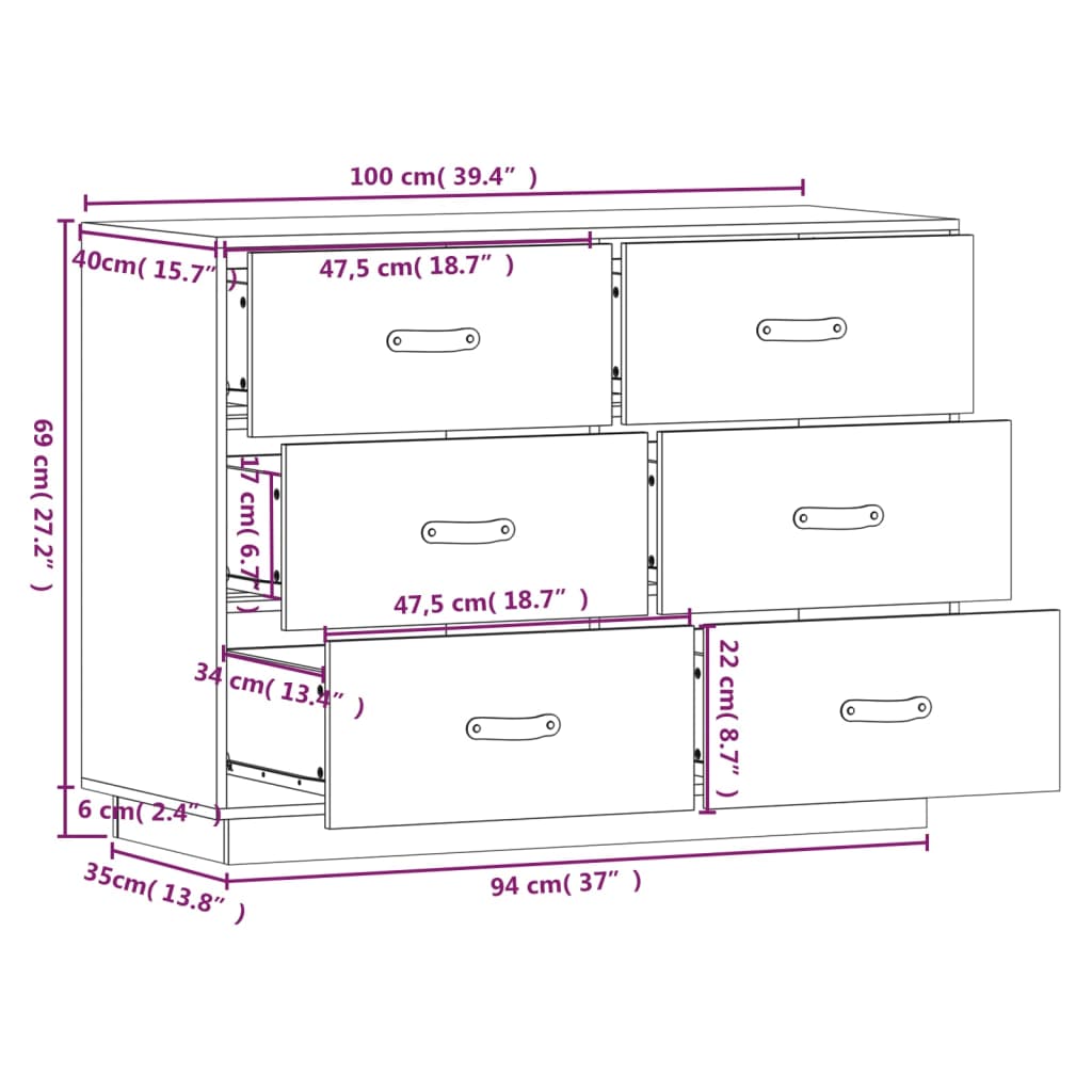 Credenza ambra 100x40x75 cm in Legno Massello di Pino - homemem39