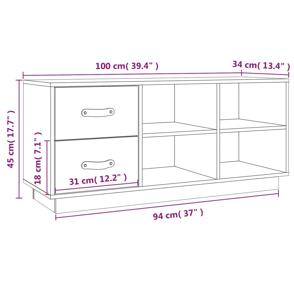 Scarpiera Bianca 100x34x45 cm in Legno Massello di Pino | homemem39