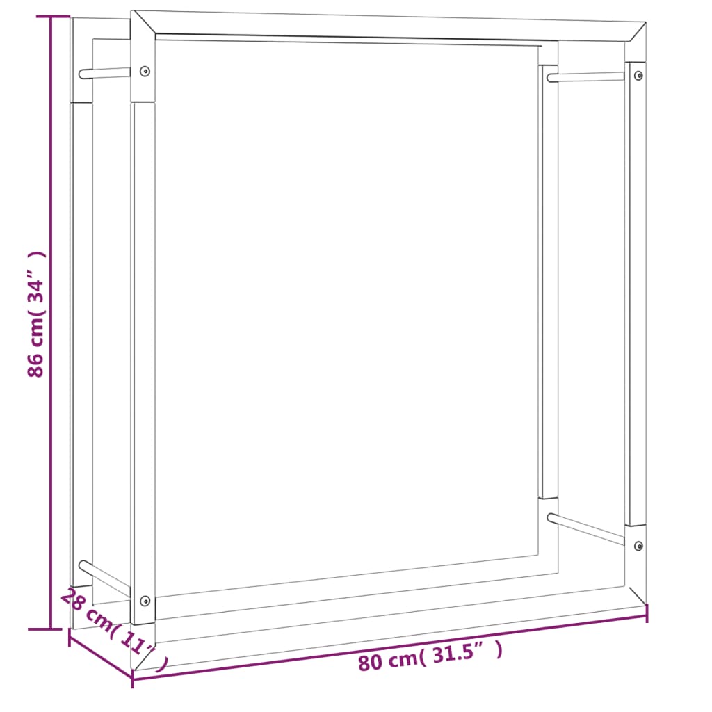 Portalegna Nero Opaco 80x28x86 cm in Acciaio - homemem39