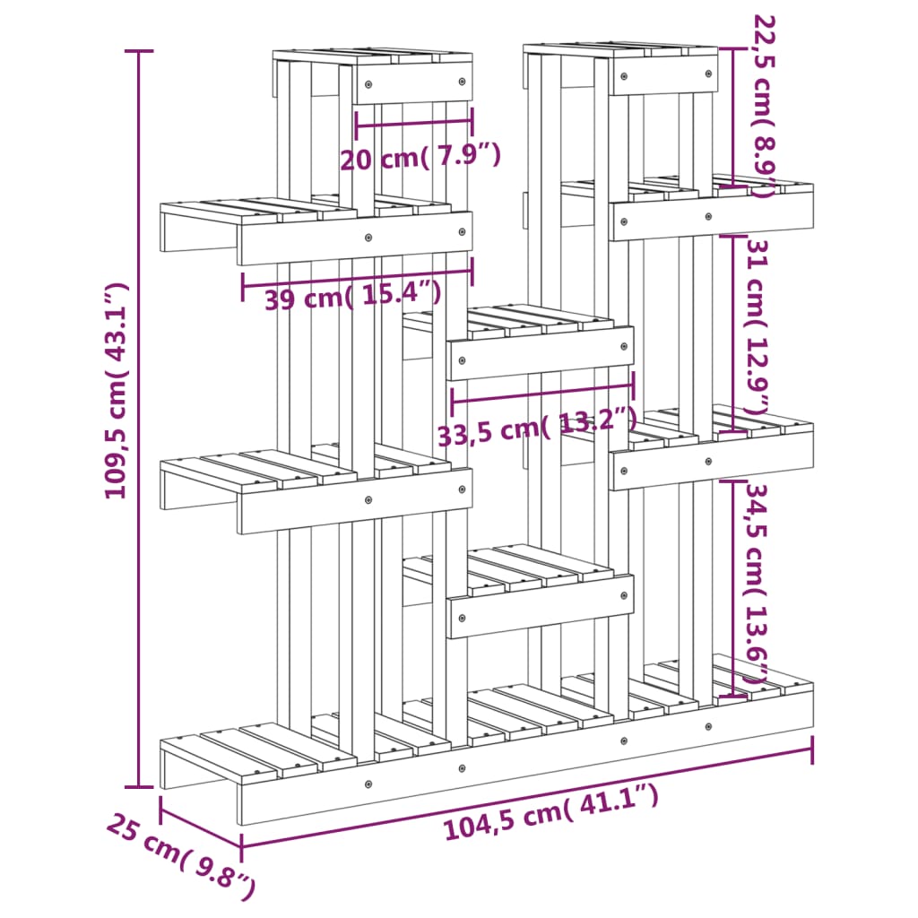 Supporto per Piante 104,5x25x109,5 cm in Legno Massello di Pino