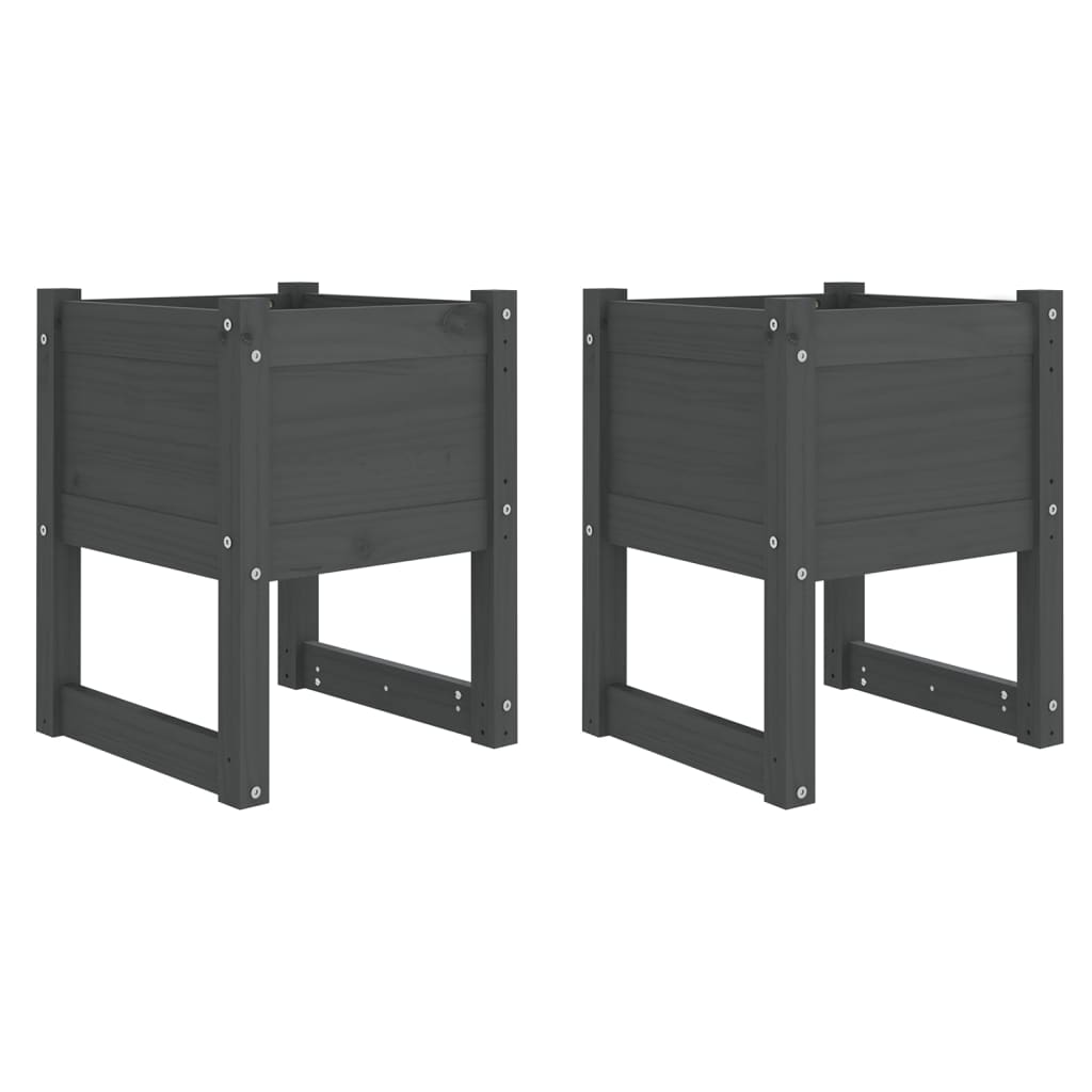 Fioriere 2 pz Grigio 40x40x52,5 cm in Legno Massello di Pino - homemem39
