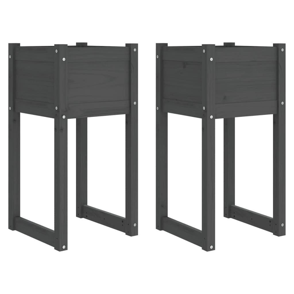Fioriere 2 pz Grigio 40x40x81 cm in Legno Massello di Pino - homemem39