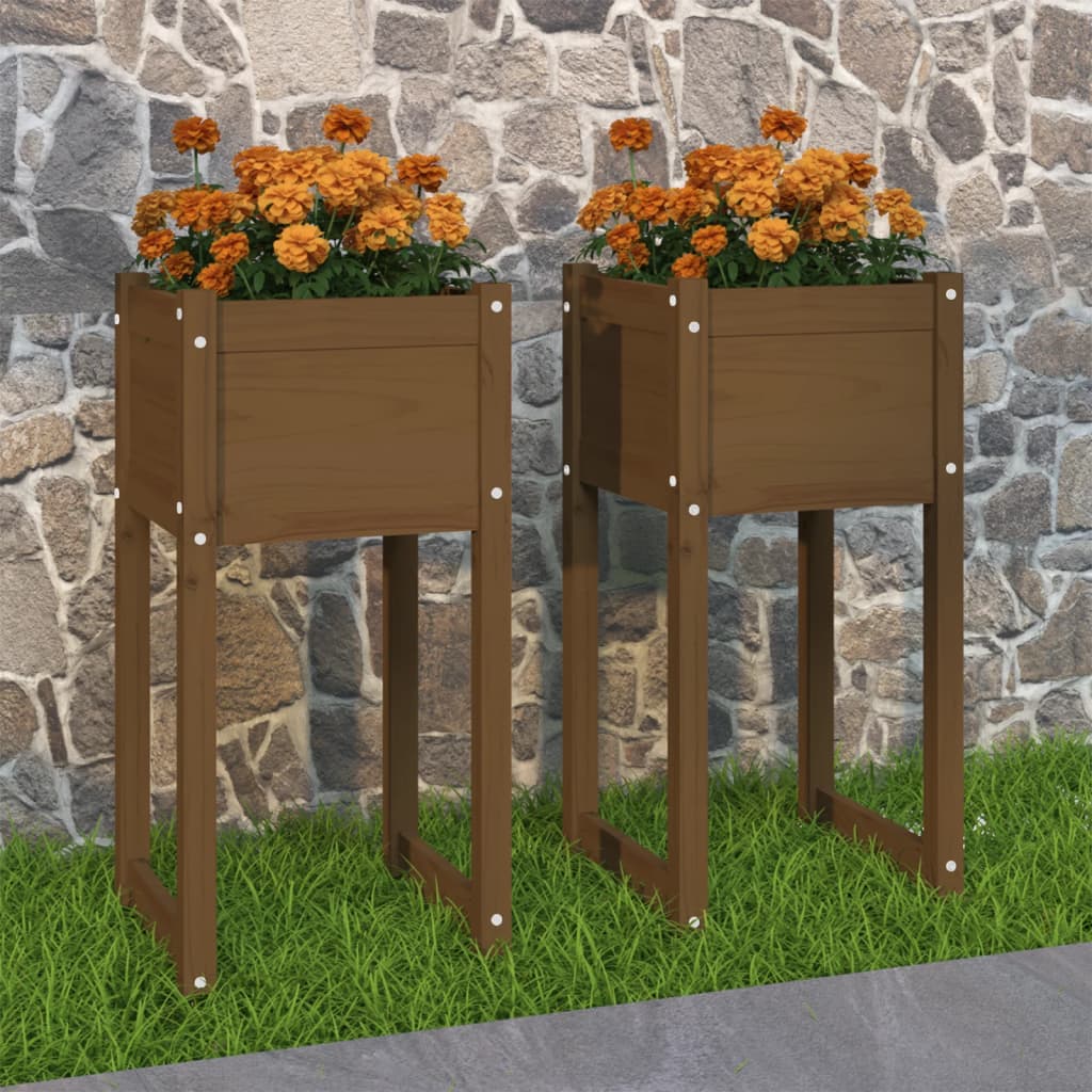 Fioriere 2 pz Marrone Ambra 40x40x81 cm Legno Massello di Pino - homemem39