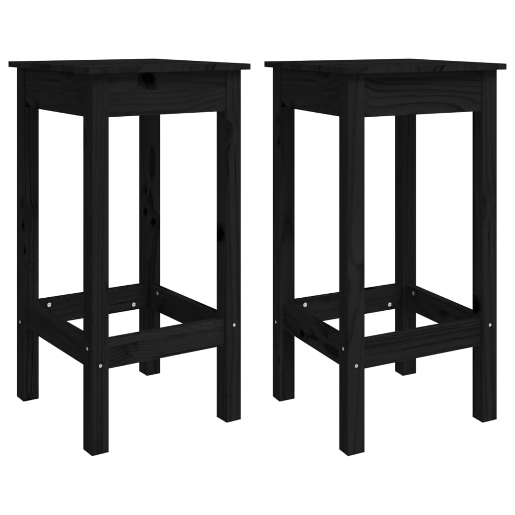 Sgabelli da Bar 2 pz Neri 40x40x78 cm Legno Massello di Pino - homemem39