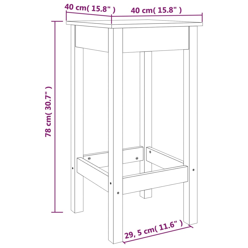 Sgabelli da Bar 2 pz Neri 40x40x78 cm Legno Massello di Pino - homemem39