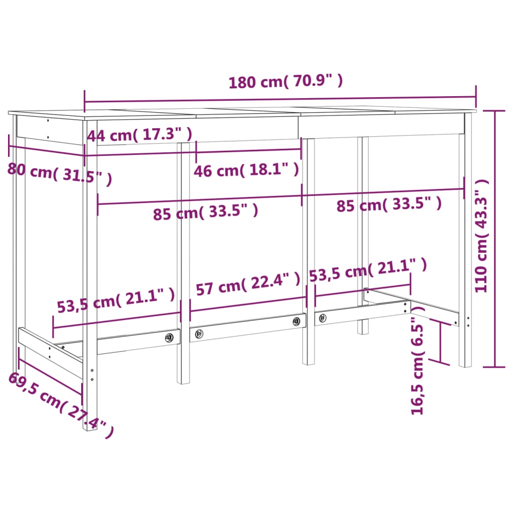Tavolo da Bar Bianco 180x80x110 cm in Legno Massello di Pino | homemem39