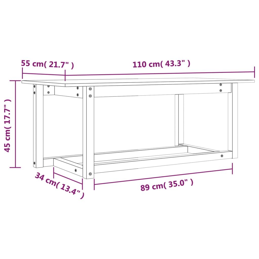 Tavolino da Salotto 110x55x45 cm Legno Massello di Pino | homemem39