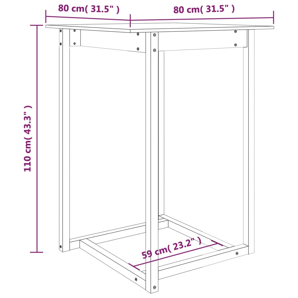 Tavolo da Bar Ambra 80x80x110 cm in Legno Massello di Pino - homemem39
