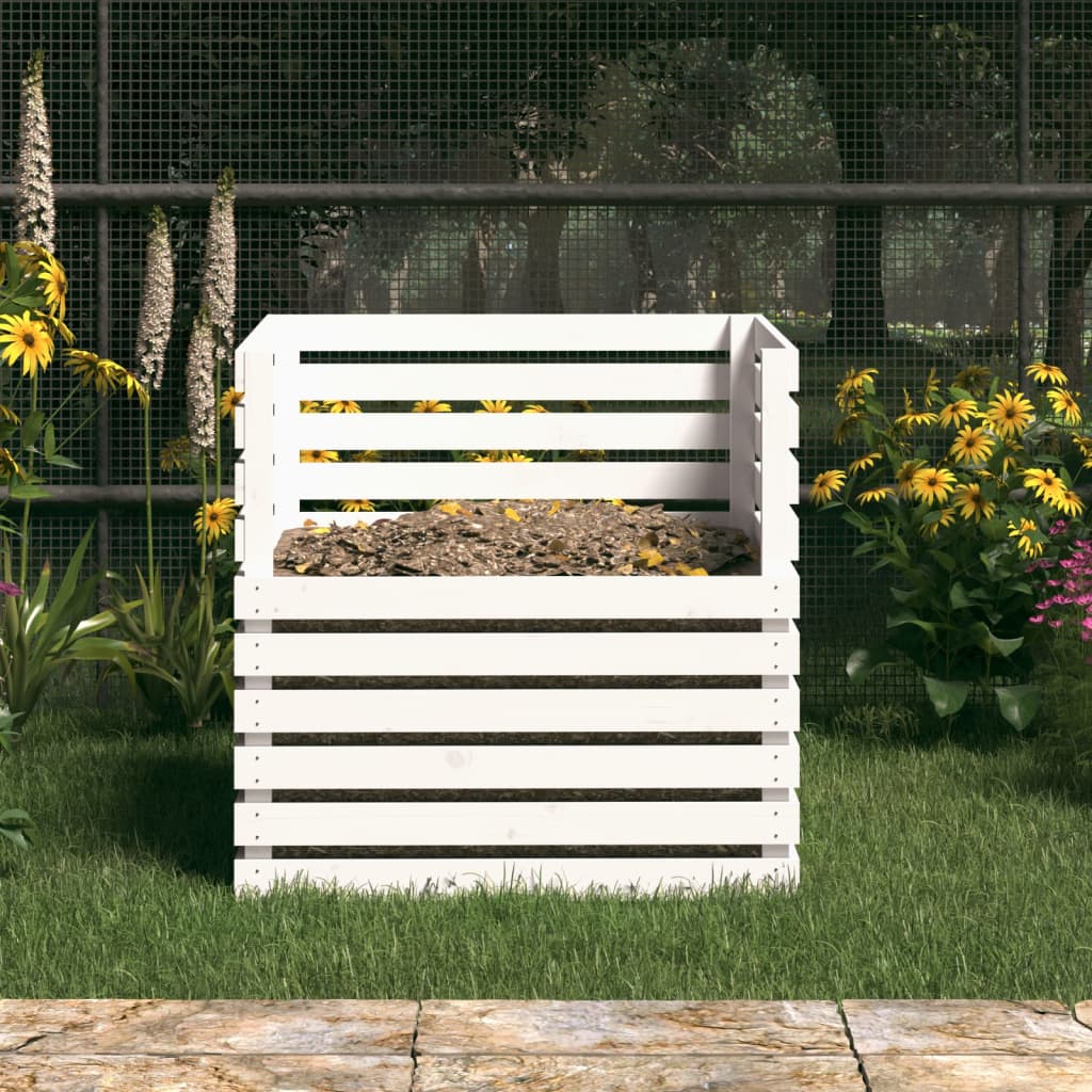 Compostiera Bianca 80x80x78 cm in Legno Massello di Pino - homemem39