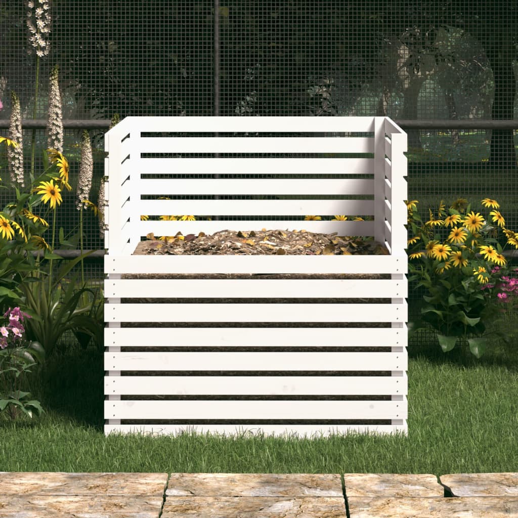 Compostiera Bianca 100x100x102 cm in Legno Massello di Pino - homemem39