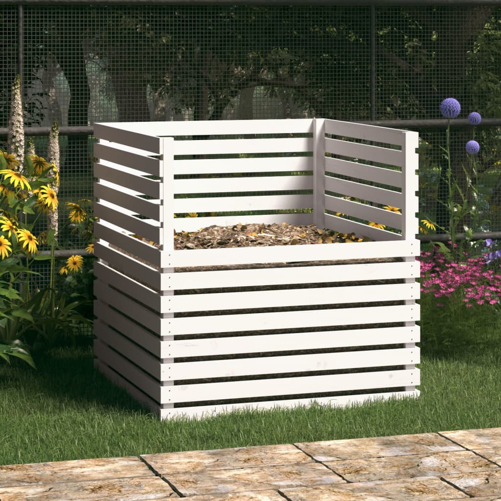 Compostiera Bianca 100x100x102 cm in Legno Massello di Pino - homemem39