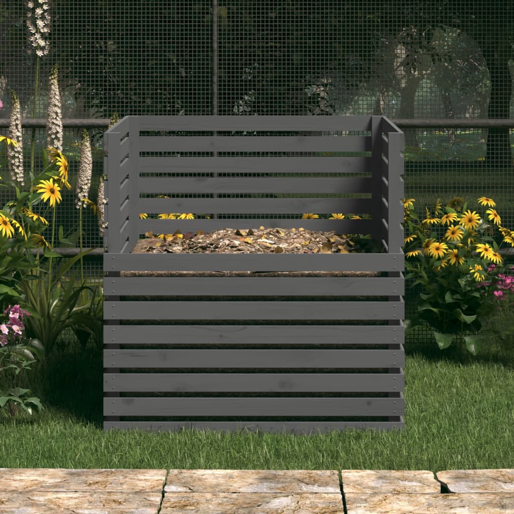 Compostiera Grigia 100x100x102 cm in Legno Massello di Pino - homemem39