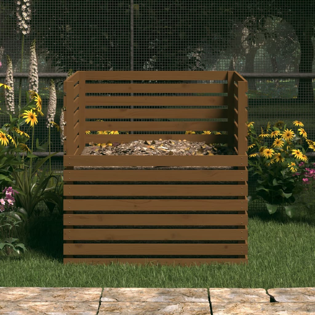 Compostiera Marrone Ambra 100x100x102 cm Legno Massello di Pino - homemem39