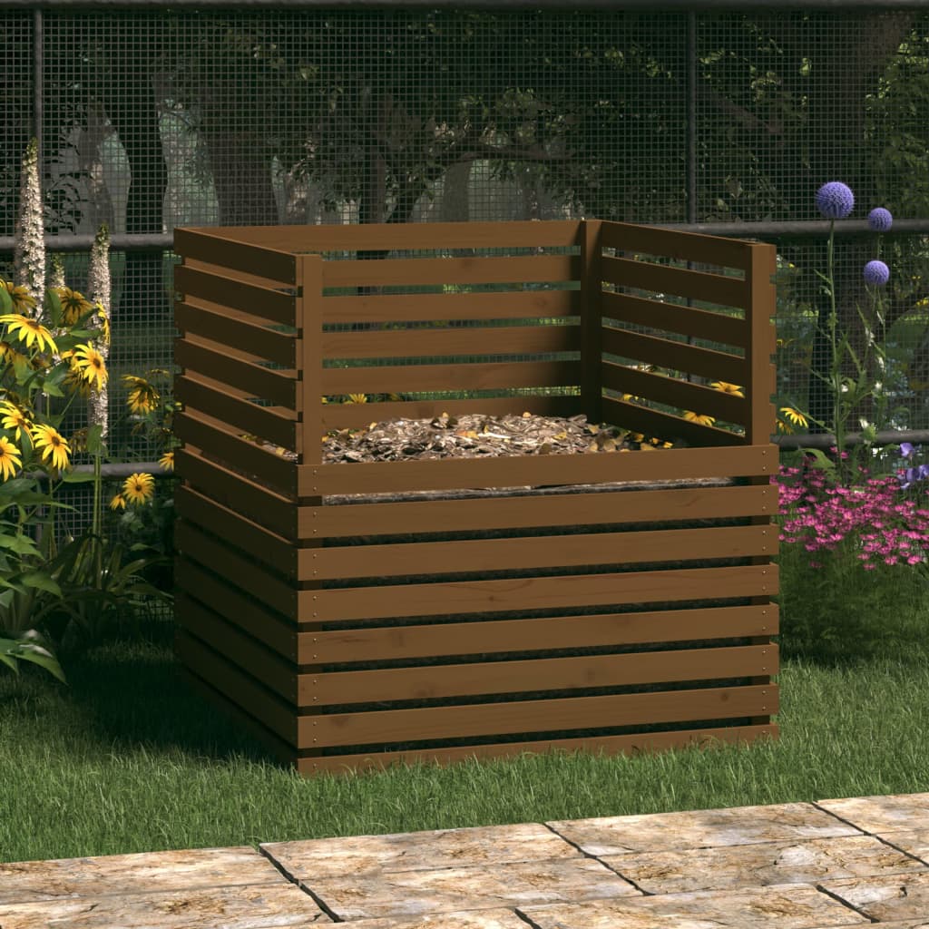 Compostiera Marrone Ambra 100x100x102 cm Legno Massello di Pino - homemem39