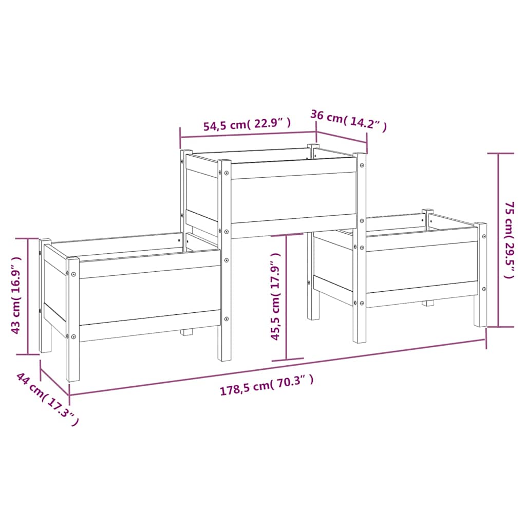 Fioriera Marrone Ambra 178,5x44x75 cm in Legno Massello di Pino