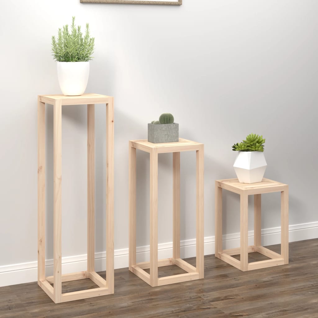 Set Supporti per Piante 3 pz in Legno Massello di Pino - homemem39