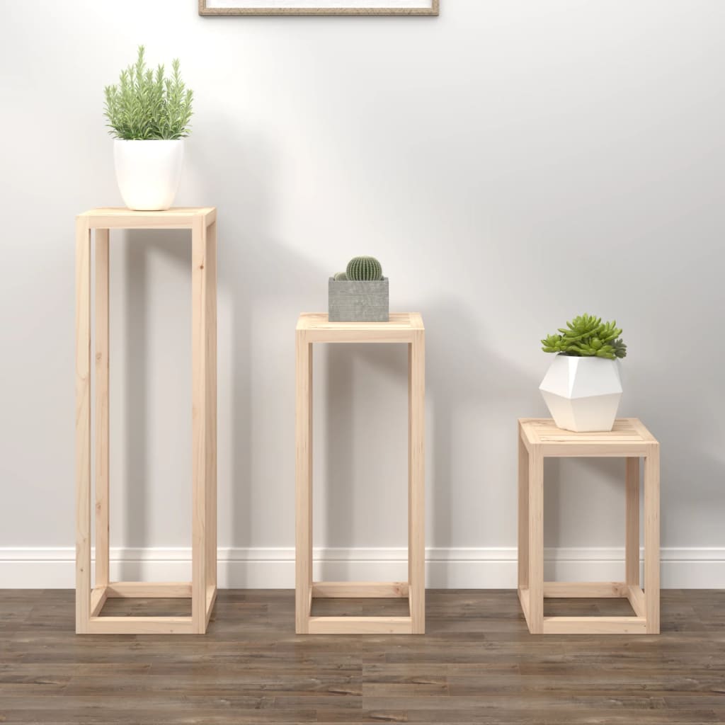 Set Supporti per Piante 3 pz in Legno Massello di Pino - homemem39