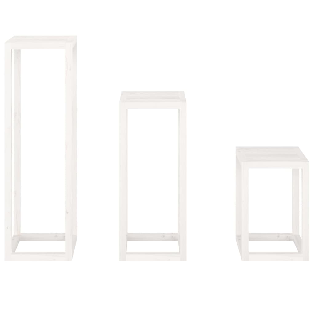 Set Supporti per Piante 3 pz Bianco in Legno Massello di Pino - homemem39