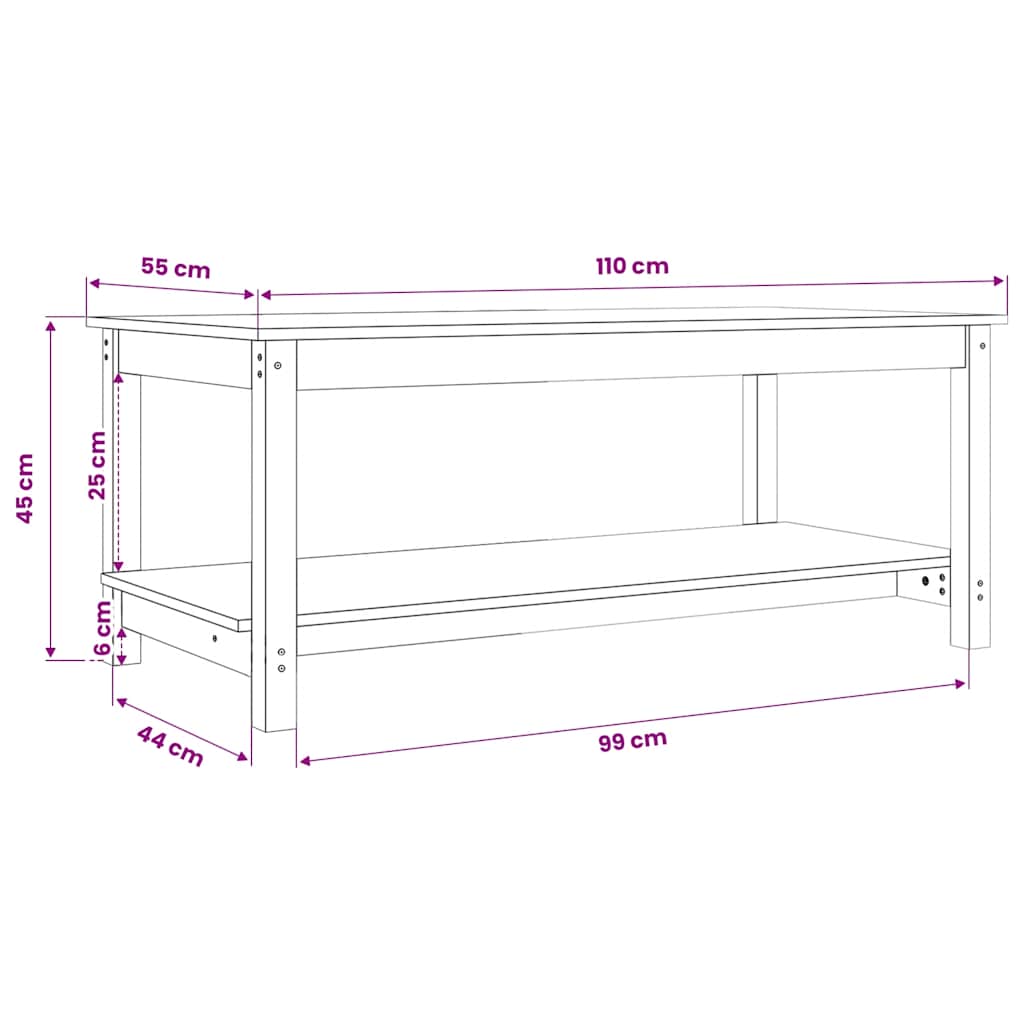 Tavolino da Salotto Grigio 110x55x45 cm Legno Massello di Pino