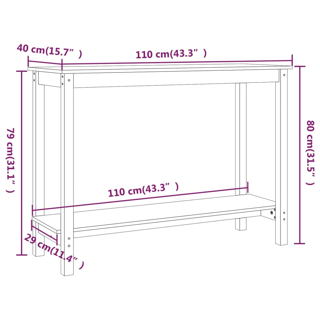 Tavolo Consolle Bianco 110x40x80 cm in Legno Massello di Pino | homemem39