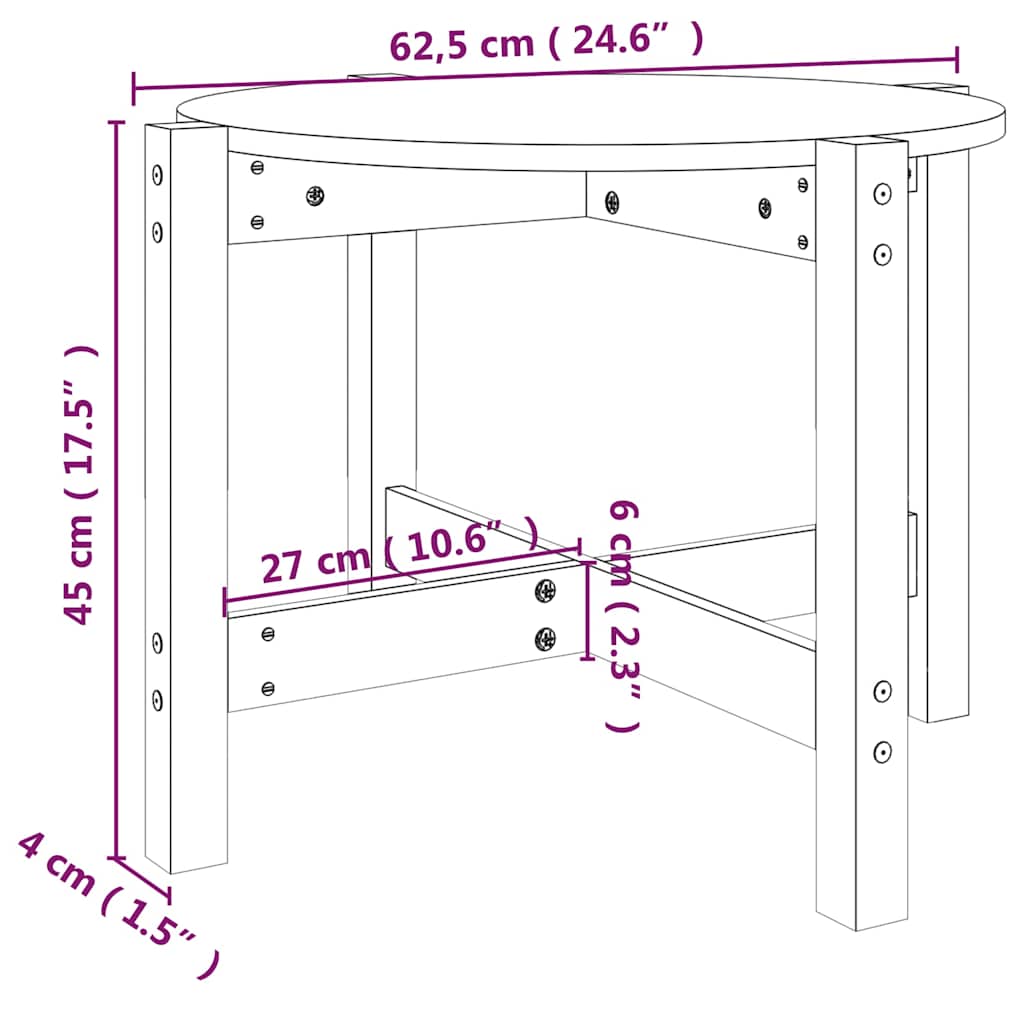 Tavolino da Salotto Nero Ø 62,5x45 cm in Legno Massello di Pino