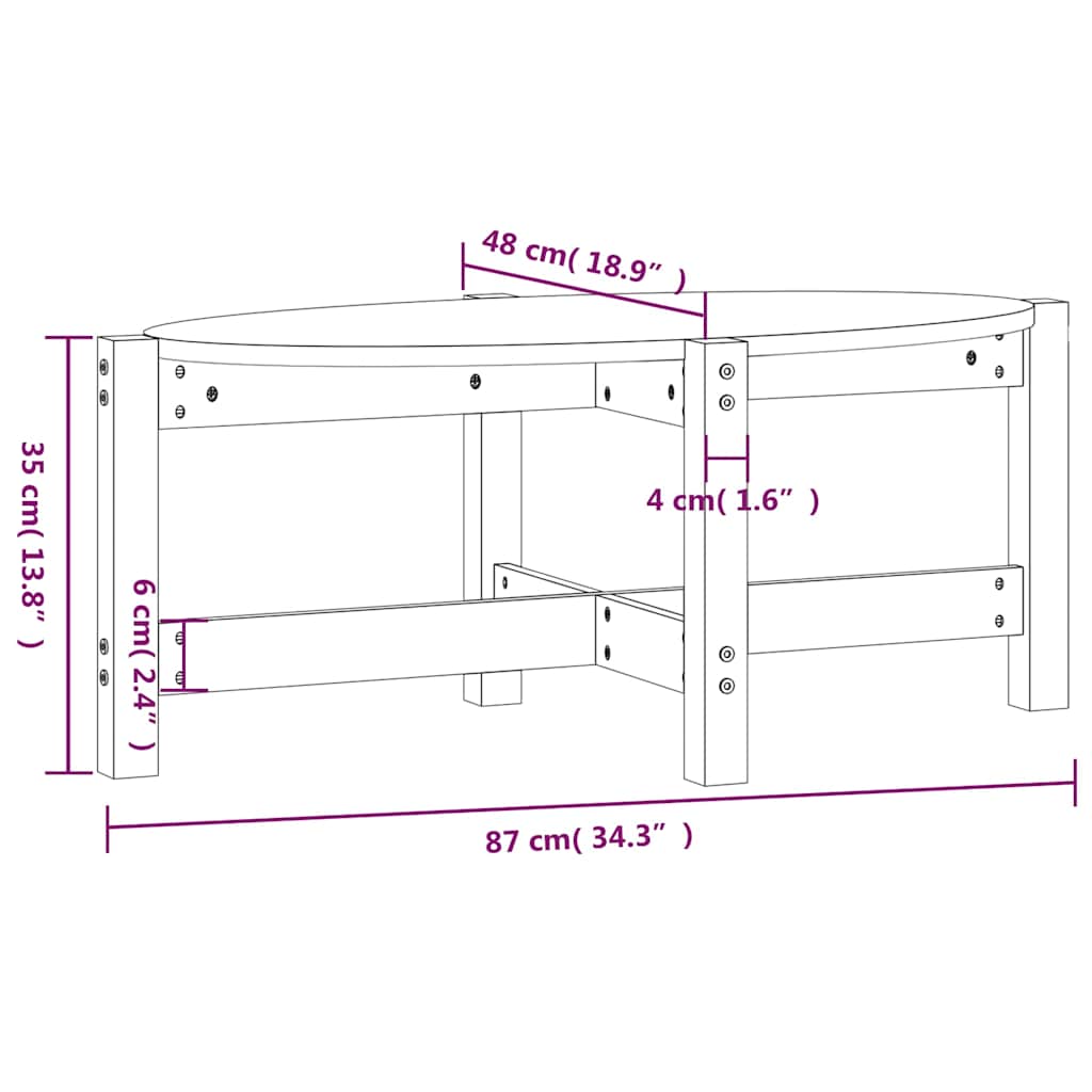 Tavolino da Salotto 87x48x35 cm in Legno Massello di Pino