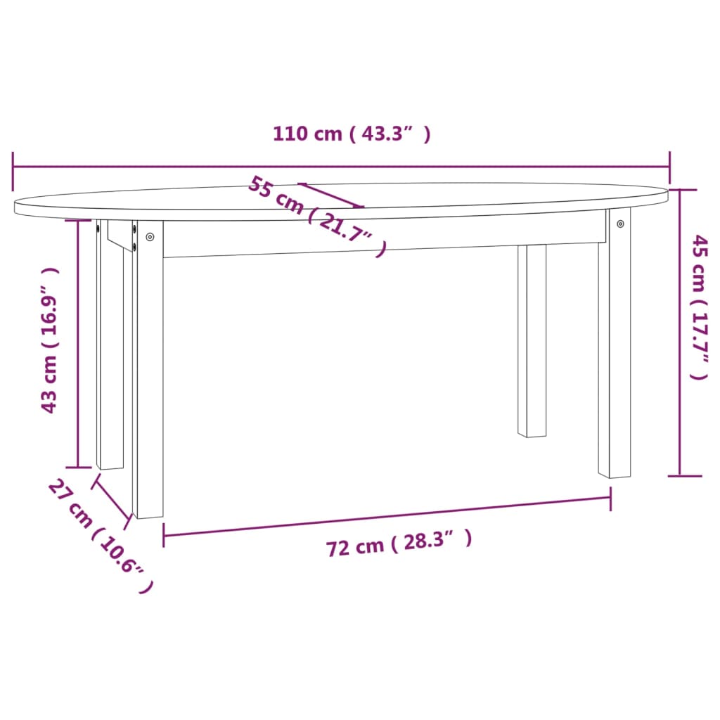 Tavolino da Salotto Grigio 110x55x45 cm Legno Massello di Pino | homemem39