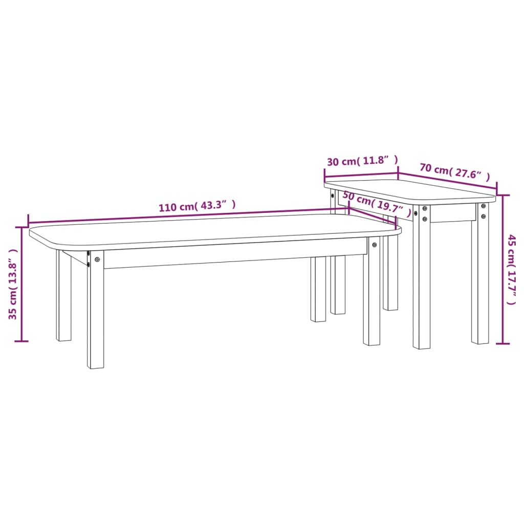Set Tavolini da Salotto 2 pz in Legno Massello di Pino | homemem39