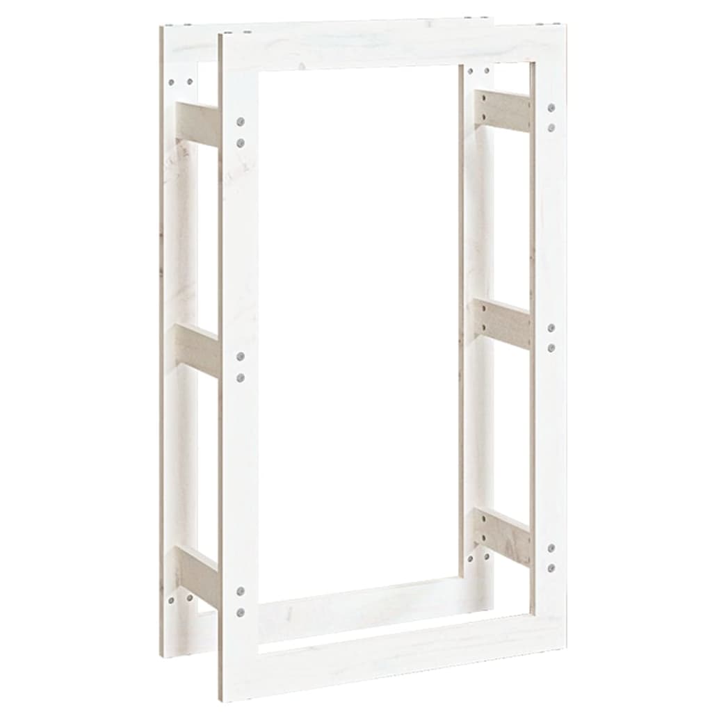 Portalegna Bianco 60x25x100 cm in Legno Massello di Pino - homemem39