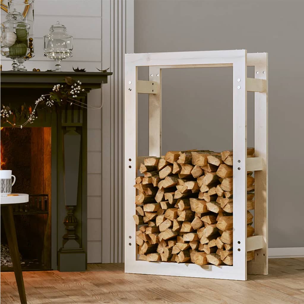 Portalegna Bianco 60x25x100 cm in Legno Massello di Pino - homemem39