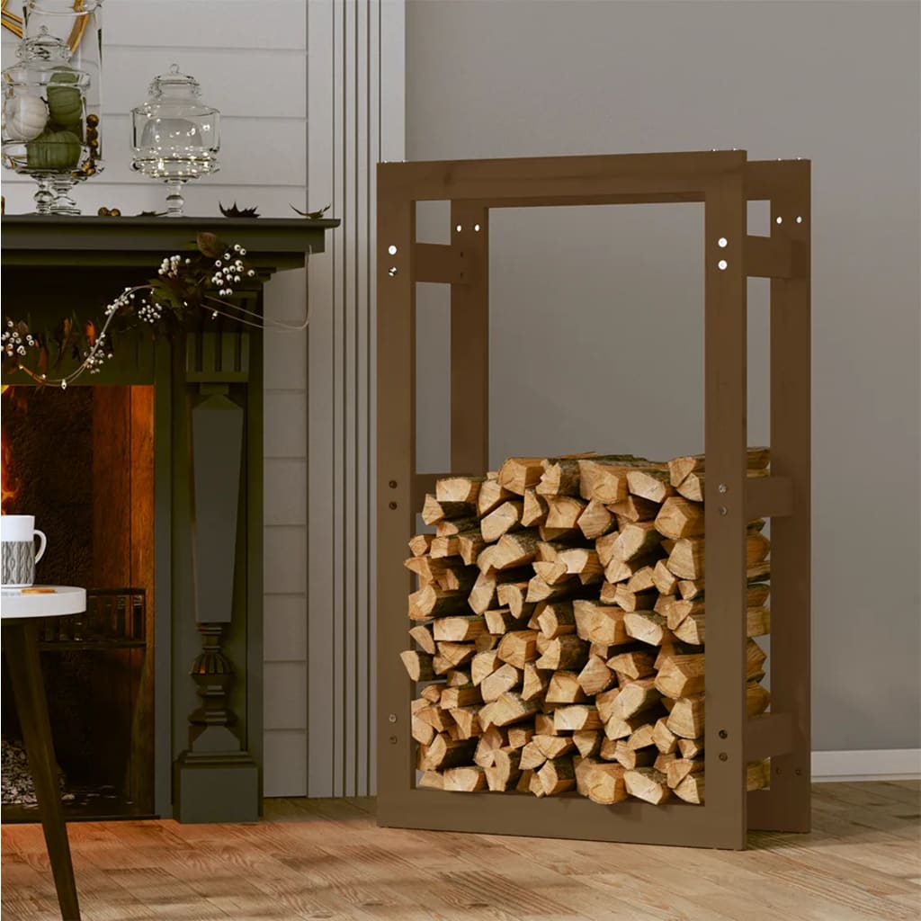 Portalegna Marrone Ambra 60x25x100 cm in Legno Massello di Pino - homemem39