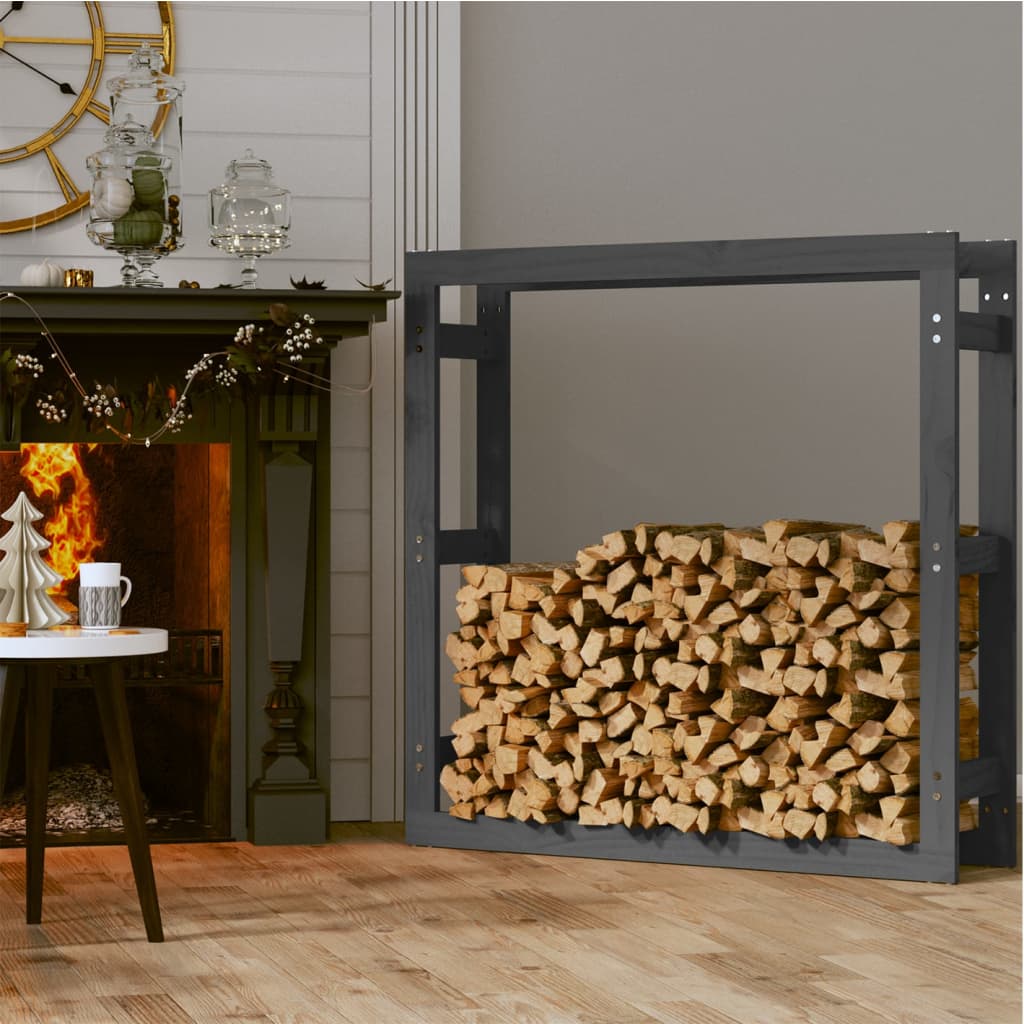 Portalegna Grigio 100x25x100 cm in Legno Massello di Pino - homemem39