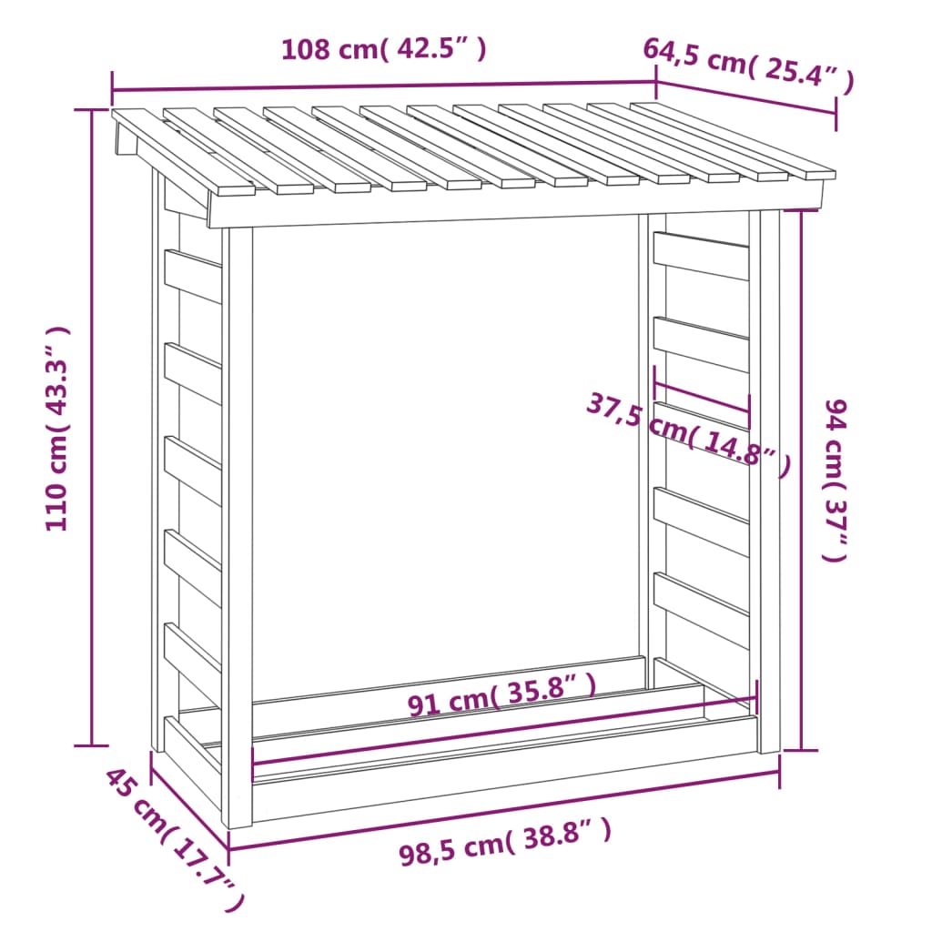 Portalegna 108x64,5x110 cm in Legno Massello di Pino - homemem39