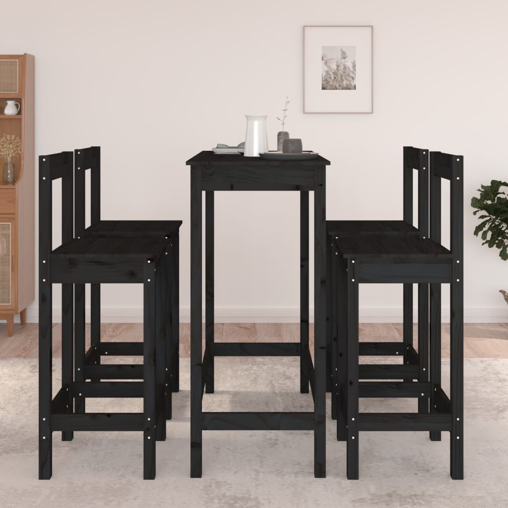 Set da Bar 5 pz Nero in Legno Massello di Pino - homemem39