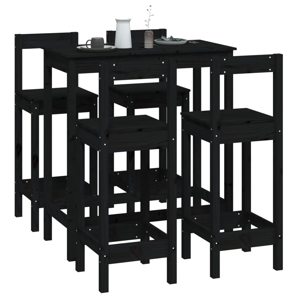 Set da Bar 5 pz Nero in Legno Massello di Pino - homemem39
