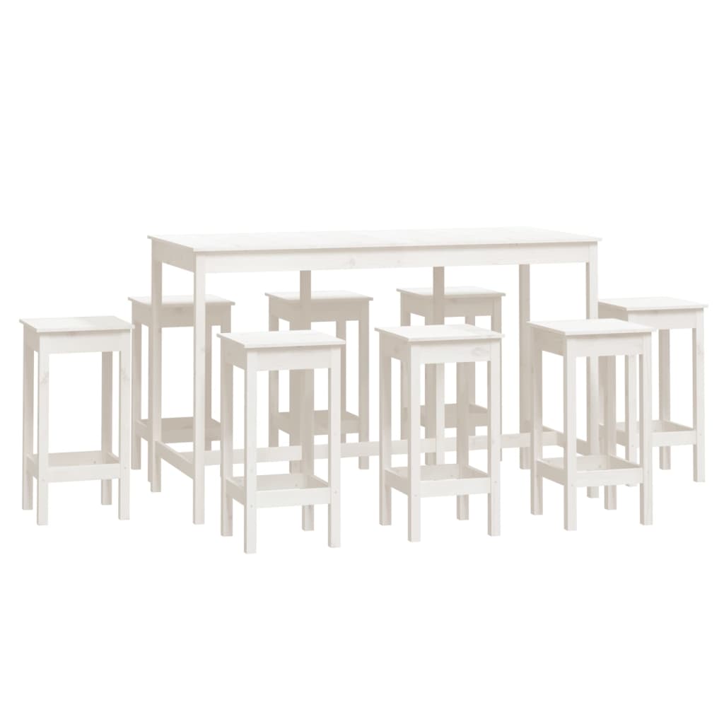 Set da Bar 9 pz Bianco in Legno Massello di Pino - homemem39
