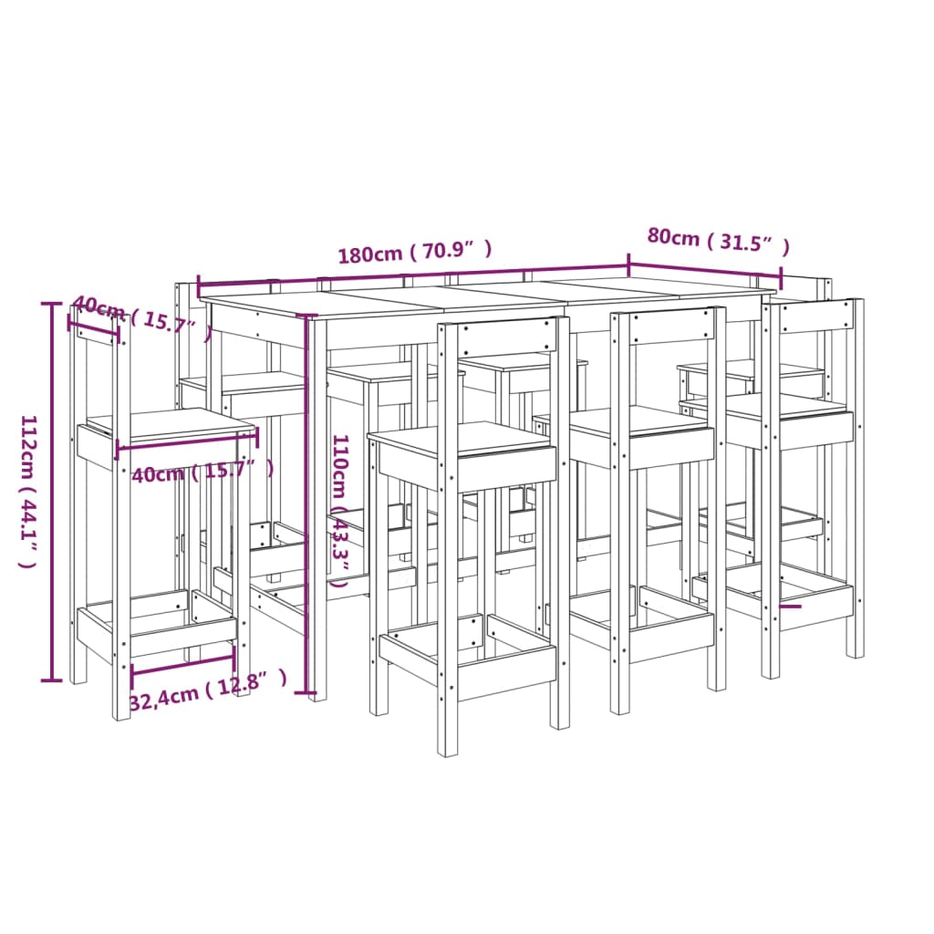 Set da Bar 9 pz in Legno Massello di Pino - homemem39