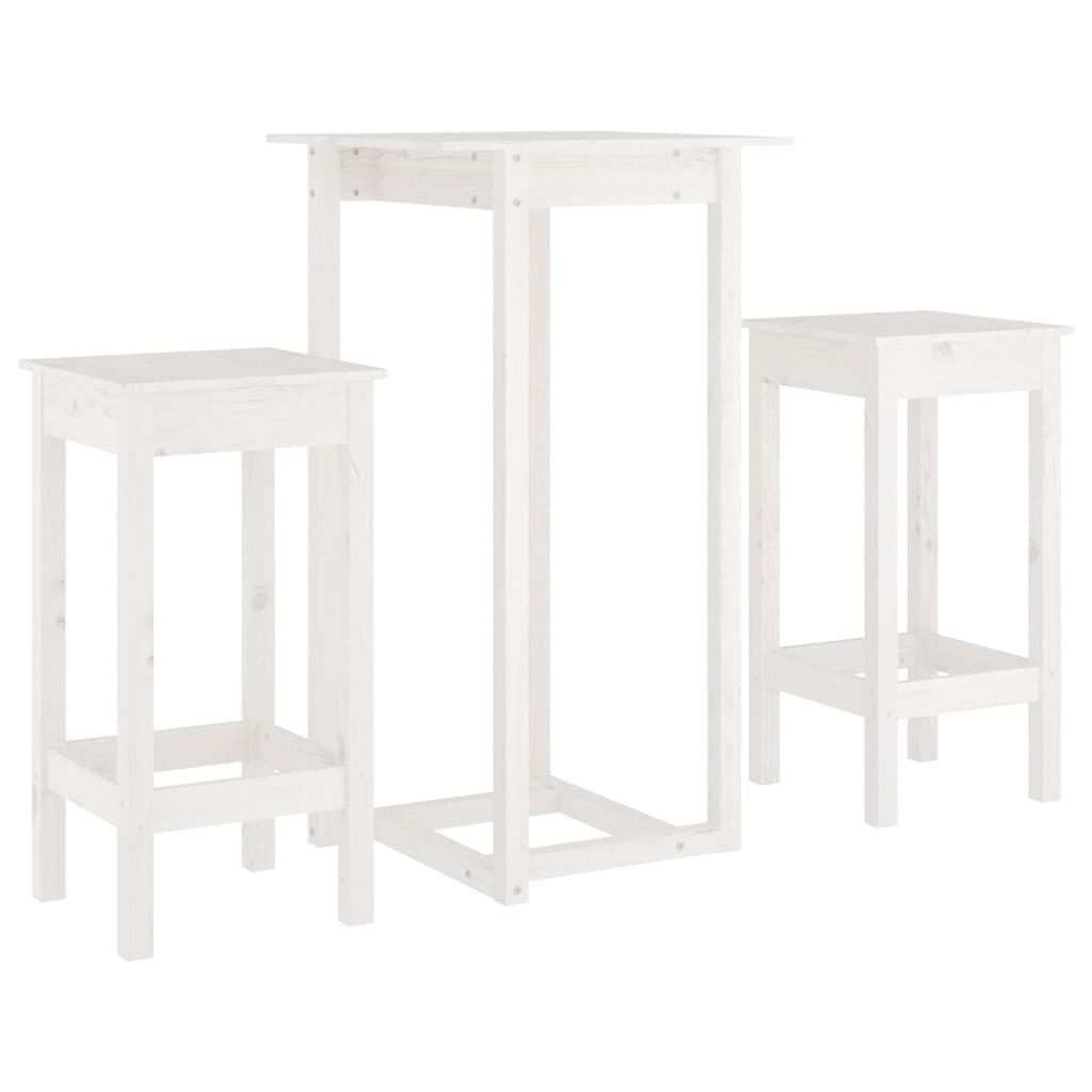 Set da Bar 3 pz Bianco in Legno Massello di Pino - homemem39